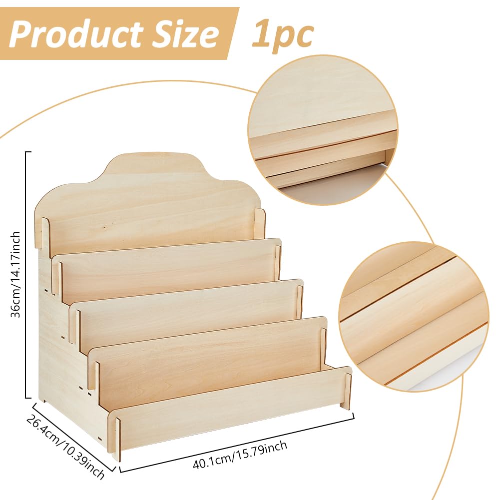 DICOSMETIC 4-Tier Greeting Card Display Stand Wood Sticker Rack Portable Birthday Card Display Wooden Sticker Holder Organizer for Home Retail
