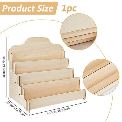 DICOSMETIC 4-Tier Greeting Card Display Stand Wood Sticker Rack Portable Birthday Card Display Wooden Sticker Holder Organizer for Home Retail