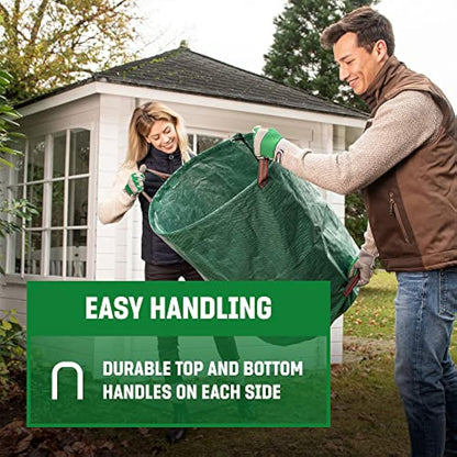 GardenGloss® Garden Waste Bags Heavy Duty with Handles (3pcs) - 272L High Capacity Garden Bag - UV Stable and Water Repellent - Reusable