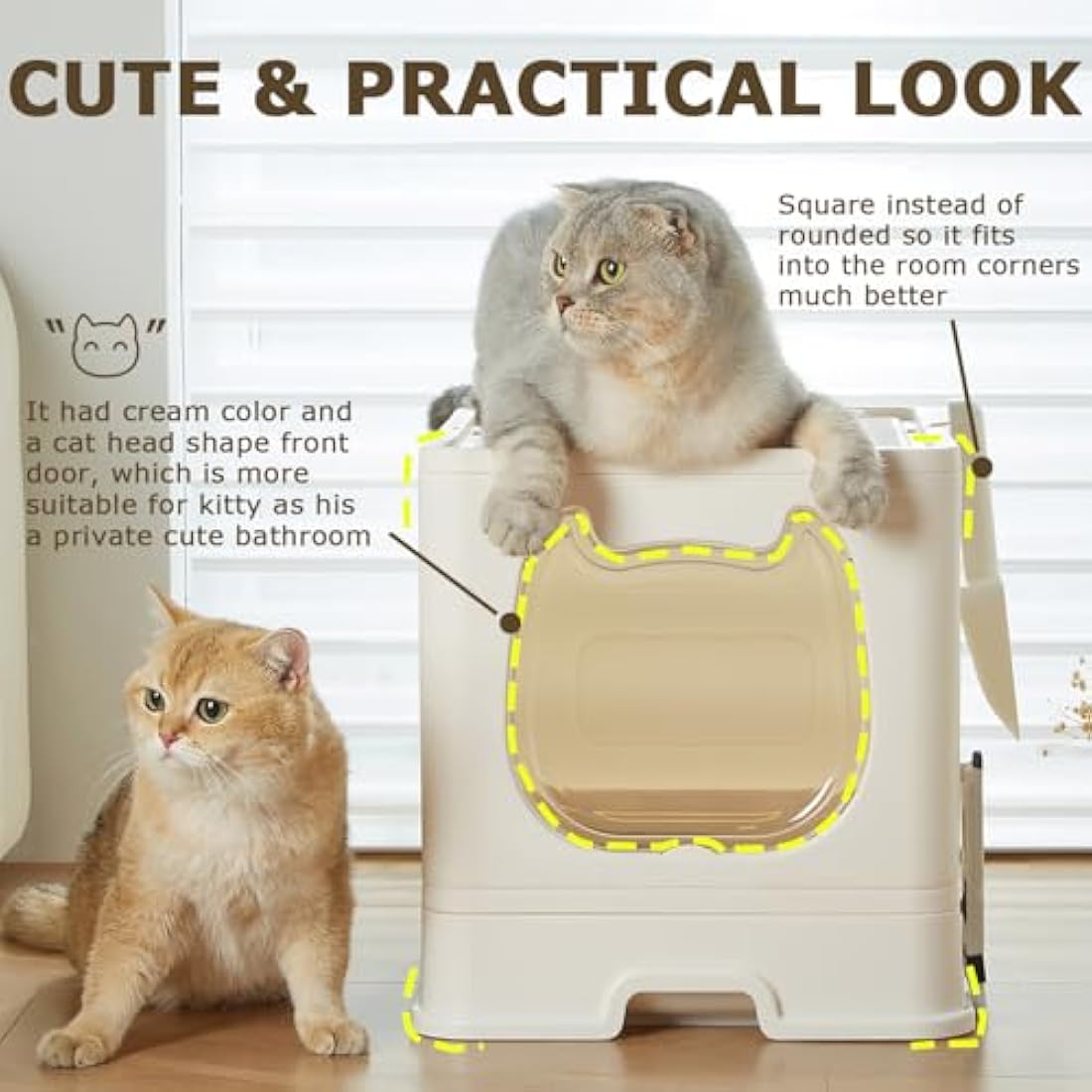 Pawsayes Cat Litter Tray Litter box with Lid for Medium and Small Cats, Foldable Top Entry Kitten Litter Box with Drawer Pan and Scoop