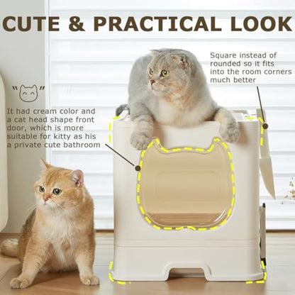 Pawsayes Cat Litter Tray Litter box with Lid for Medium and Small Cats, Foldable Top Entry Kitten Litter Box with Drawer Pan and Scoop