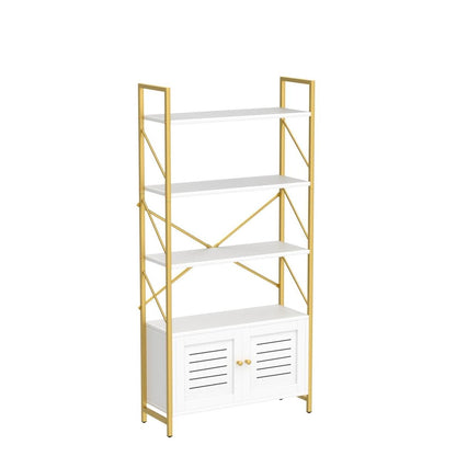 YITAHOME Bookcase with Storage Cabinet, Standing 5 Tiers Book Shelf Display Rack with Doors for Bedroom Living Room Office,White&Gold