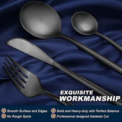 Matte Black Cutlery Sets 32 Pieces, Bestdin Elegant Stainless Steel Cutlery Set 32 Pieces, Kitchen Cutlery Set for 8, Suitable for Home/Party/Restaurant, Black Titanium Coating and Dishwasher Safe