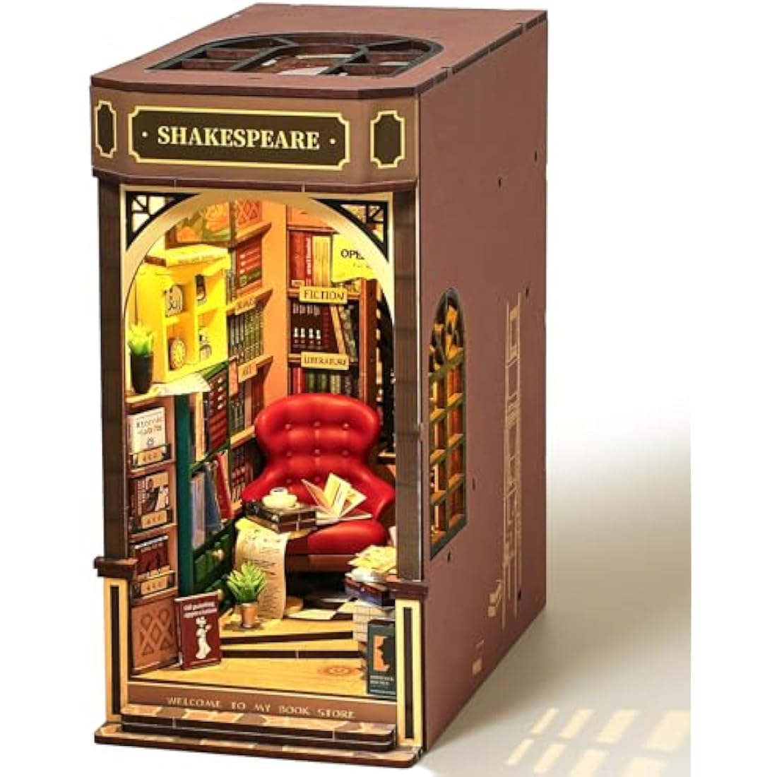 ROBOTIME Book Nook Kit for Adults with LED Lights, Bookstore Booknook 3D Wooden Puzzle, DIY Miniature Dolls House Kit, Book Shelf Decoration Christmas Birthday Gift for Adults Kids
