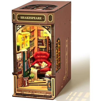 ROBOTIME Book Nook Kit for Adults with LED Lights, Bookstore Booknook 3D Wooden Puzzle, DIY Miniature Dolls House Kit, Book Shelf Decoration Christmas Birthday Gift for Adults Kids