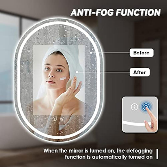 Dripex 60×80cm Oval LED Bathroom Mirror with Light, Illuminated Wall Mounted Vanity Mirror, Anti-fog, 3 Colors Dimmable Light, Memory Function, IP44, Demister Mirror with Backlit Lights for Bathroom
