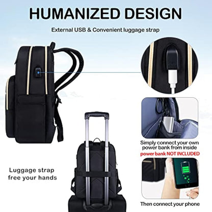 VANKEAN 15.6 Inch Laptop Backpack for Women Men Work Laptop Bag Fashion with USB Port, Waterproof Purse Backpacks Teacher Nurse Stylish Travel Bags Casual Daypacks for College, Business, Black