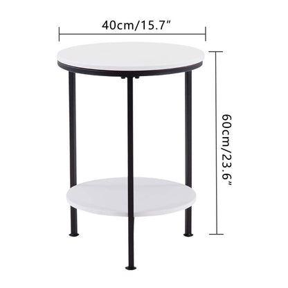 GOLDFAN Small Side Table Modern Round Coffee Table End Metal Lamp Table with 2 Tier Shelves for Living Room Bedroom,White