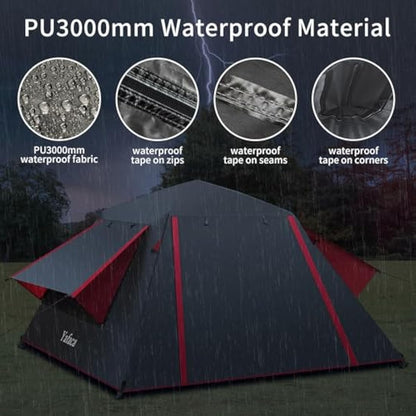Yafaca Camping Tent, 3 Man Pop Up Tent Extra Large Waterproof Automatic Dome Tent with 2 Rainproof Windows, 2 Layers Family Festival Tent with Removable Outer Layer, Tent for Camping Picnic Garden