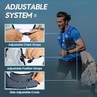 Haimont Hydration Running Vest with Water Bottles for Women Men, Adjustable Lightweight 8L Water Backpack with Soft Flasks for Trail Running Marathon
