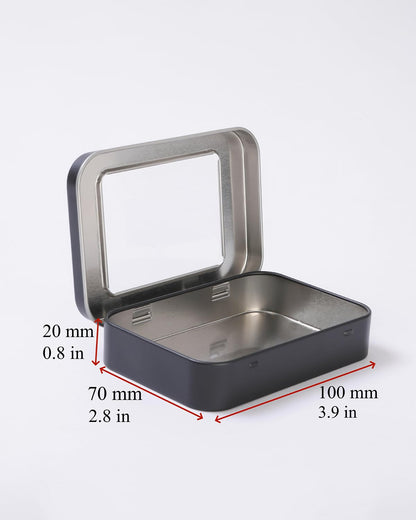 LJY Black Window Hinged Metal Tins, 12 Pack, 3.9 x 2.8 x 0.8 in