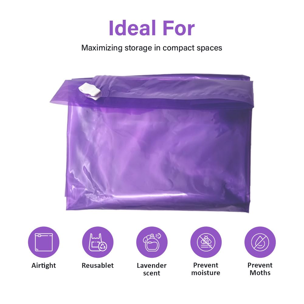 Lavender Vacuum Storage Bag – 60 x 80cm – Reusable Space Saver with Zip Seal & Scented Airtight Closure – Mould, Moisture & Moth Resistant