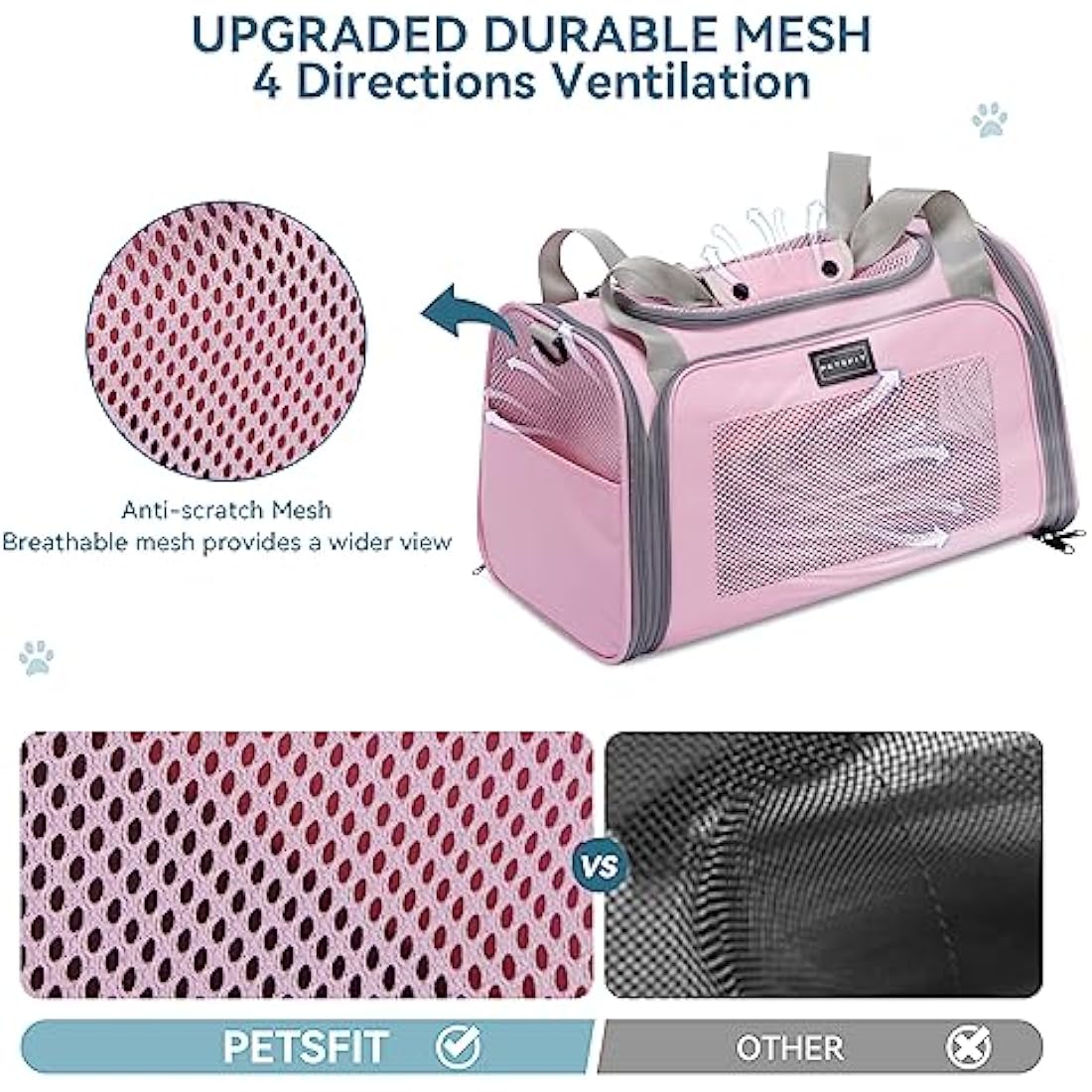 PETSFIT Cat Carrier Soft，Pink Pet Carrier with Extendable Fleece Mat, Puppy Carrier Airline Approved with Safety Leash for Pets Up to 12 Lbs (44 * 26.5 * 27CM, Pink)