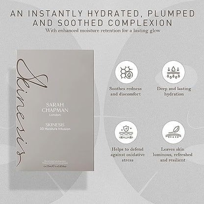Sarah Chapman Skinesis 3D Moisture Infusion Mask Kit – Pack of 4 Hyaluronic Acid Skincare Sheet Masks – Hydrating Face Mask for a Natural, Luminous Glow – Cruelty-Free, Paraben-Free