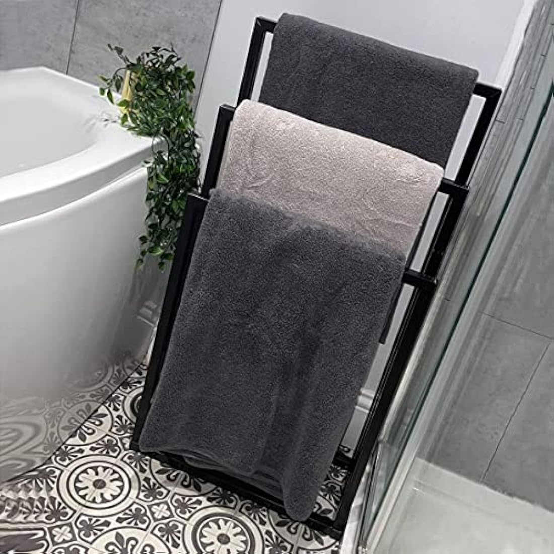 DUMEE Freestanding Towel Holder with 3 Towel Stands Rail for Bathroom Accessories Organizer, Bath & Hand Towels Storage, Black