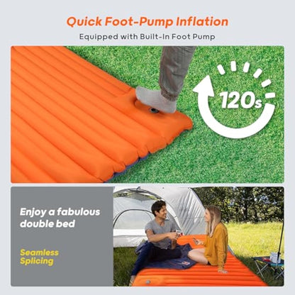 VALEHOWL 10CM Thick Double Sleeping Mat for Camping, with Foot Pump and Pillow, Lightweight Camping Mattress 2 Person for Outdoors, Backpacking, Hiking