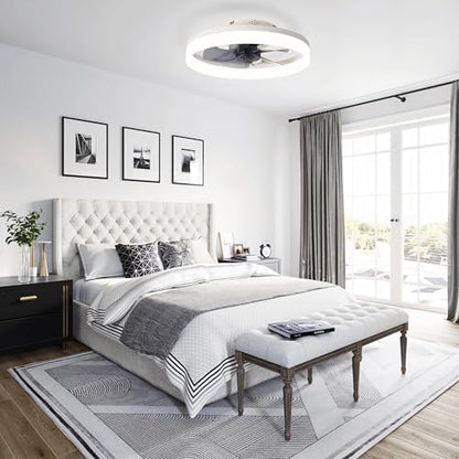 MOSSCO Ceiling Fans with Lights and Remote, LED Dimmable 3 Colour 6 Speeds Reversible Fan Light, Modern Fan Lights Ceiling for Bedroom, Flush Mount Low Profile Ceiling Fan Light White 40CM