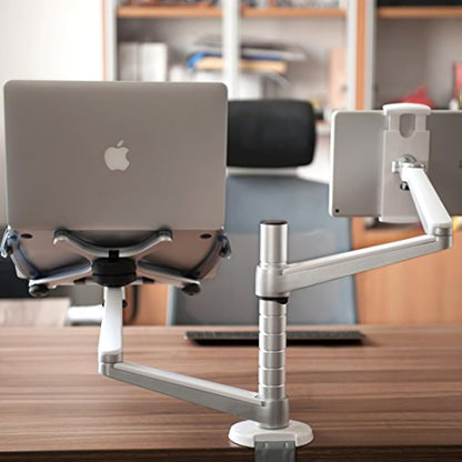 ThingyClub® Adjustable Aluminium Universal Laptop Notebook & Tablet Stand Desk Mount Bracket Clamp Tilt Swivel Dual Arm Support Holder (Laptop & Tablet)