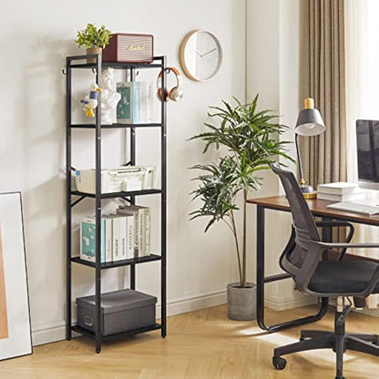 YMYNY Bookshelf,5 Tier Storage Rack, Plant Rack, Storage Rack with Steel Frame,for Living Room, Office, Study, Hallway, Industrial Style, Black HBC005B