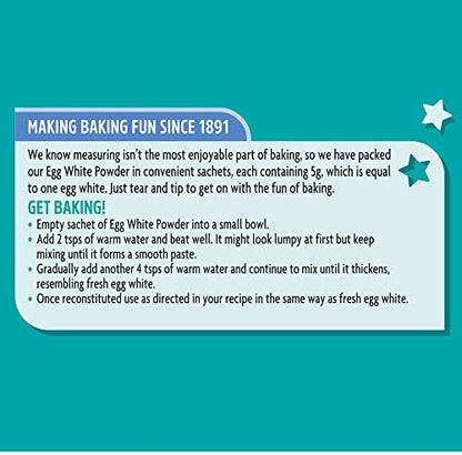 Dr. Oetker Free Range Egg White Powder Sachets,140g, Pack of 7x(4x5g) - baking ingredients for store cupboard suitable for vegetarians, kids bakes, meringues, cakes, one sachet equals one egg