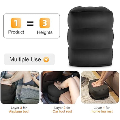 Maliton Airplane Footrest, Inflatable Foot Rest for Kids, Adjustable Height Travel Pillow On Airplanes, Cars, Travel, Office, Toddler Airplane Travel Essentials (Black, 2 Pack)