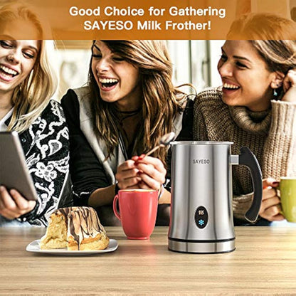 Milk Frother, SAYESO Electric Milk Frother and Warmer with Hot Cold Functionality, Stainless Steel Foam Maker, Automatic Shut-Off Milk Steamer for Coffee, Latte, Cappuccino and Macchiato (Silver)