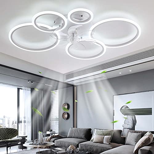YUNZI Modern Ceiling Fan with Lamp with Remote Control LED 72W Dimmable Fan Ceiling Light Ceiling Fan Lighting for Living Room Bedroom Kitchen, 6