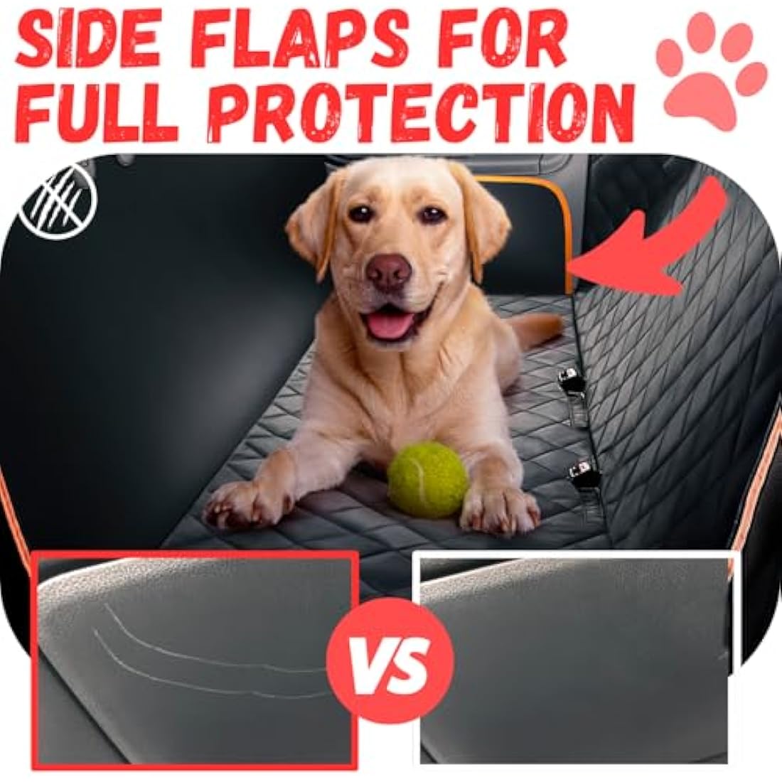 Doggie World Dog Car Seat Cover - Cars Trucks and Suvs Luxury Full Protector w/Extra Side Flaps Seat Belt Openings - Hammock Convertible for your Pet - Waterproof Non-Slip - Machine Washable