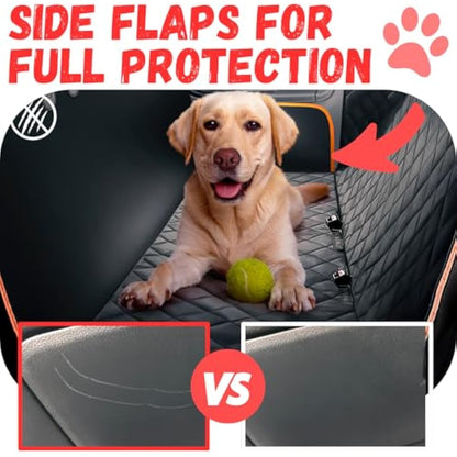 Doggie World Dog Car Seat Cover - Cars Trucks and Suvs Luxury Full Protector w/Extra Side Flaps Seat Belt Openings - Hammock Convertible for your Pet - Waterproof Non-Slip - Machine Washable