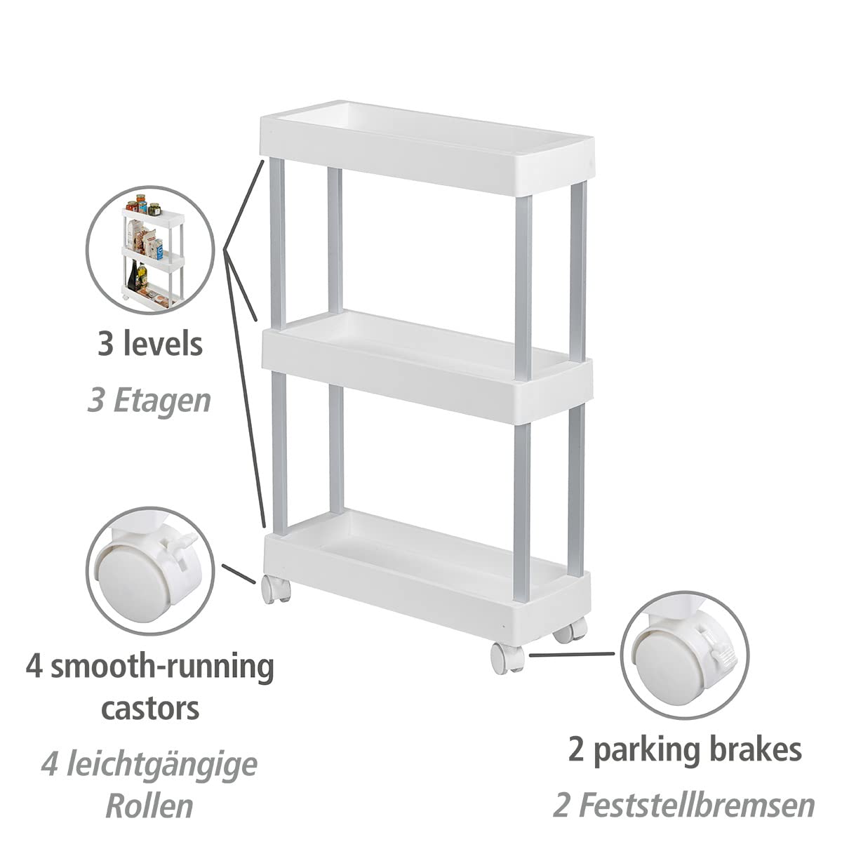 WENKO Mino Household and Bathroom Trolley