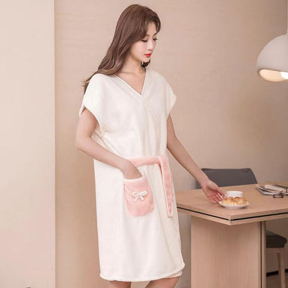 IFUDE Womens Wearable Bath Towel With Pockets Bathrobe Bath Towel Wrap Bathtub Shower Dress Absorbent Bathing Skirt for Sauna Spa Shower, Bath Towels