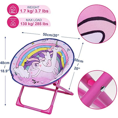 Outplea Rainbow Unicorn Kids Suacer Chair - Toddler Cartoon Moon Foldable Camping Chair for Patio, Beach, Picnic