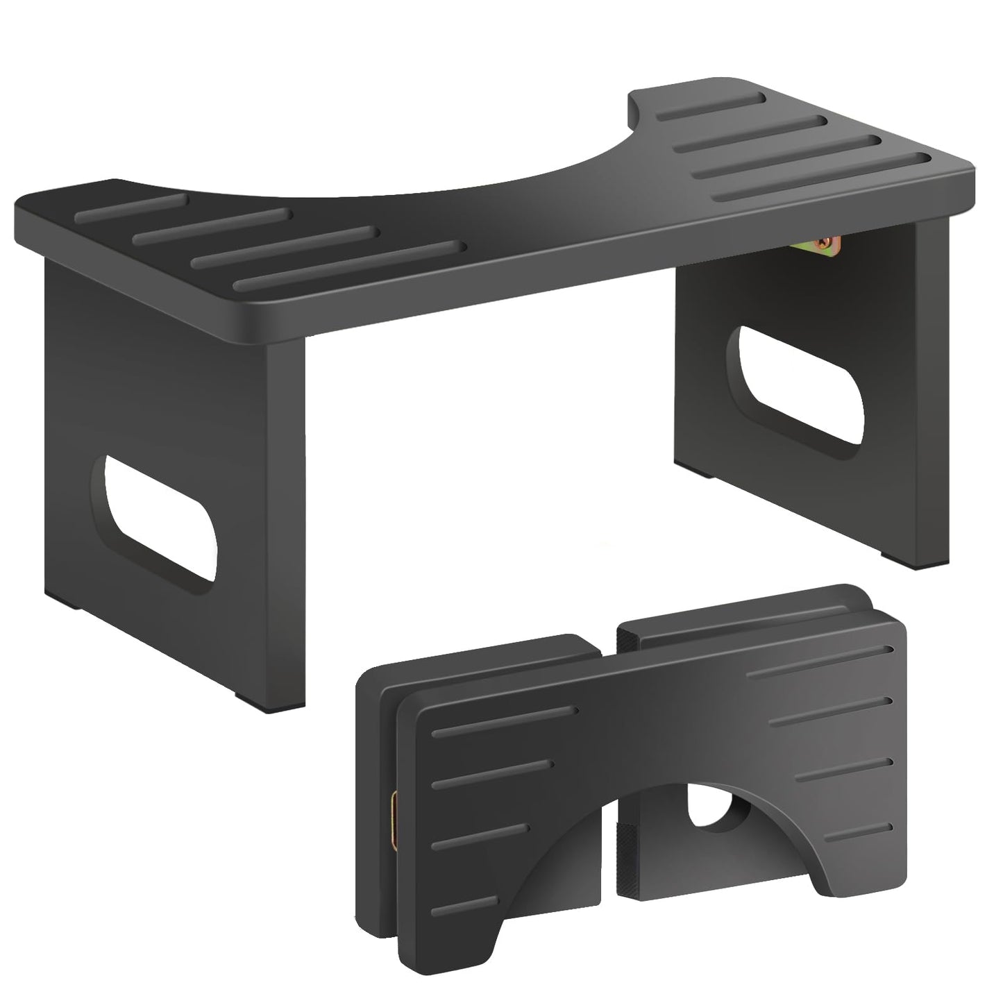 AkoaDa Wooden Toilet Stool, Footstool with Anti-slip Pads, Space Saving Folding, 35? Durable C Shaped Stool(Black)