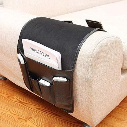 No-slip Leather Sofa Couch Remote Control Holder Chair Armrest Caddy Pocket Organizer Storage Bag for Cellphone Tablet Notepad Magazines Glassess