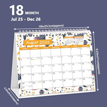 Desk Calendar 2025-2026, Monthly Desktop Calendar (Jul. 2025 - Dec 2026, 10" x 8.25"), Standing Flip Calendar with Thick Paper, Academic Year Planner with Stickers