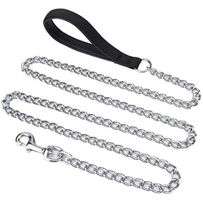 Filhome Metal Dog Leash Chew Proof Dog Chain Leash 4FT, 6FT Heavy Duty Sturdy Pet Dog Leash with Padded Handle for Large Medium Dogs 180cm/3mm-Black