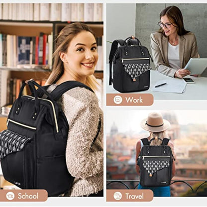Lekesky Laptop Backpack Women Rucksack Bags 15.6 Inch Laptop Backpack with USB Port School Bag for Travel Business College Women Men- Black
