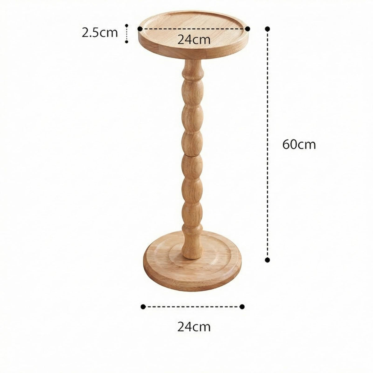 Perclyzm Solid Oak Wood Round Side Table, Rustic Brown Tall Pedestal Drinks Table, Light Walnut Finish, Tray Top for Living Room, Sofa, Bedroom