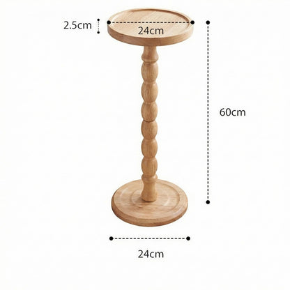 Perclyzm Solid Oak Wood Round Side Table, Rustic Brown Tall Pedestal Drinks Table, Light Walnut Finish, Tray Top for Living Room, Sofa, Bedroom