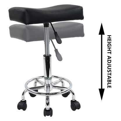 KKTONER Square Rolling Stool PU Leather Height Adjustable Swivel Massage SPA Salon Stools Task Chair with Wheels (Black)