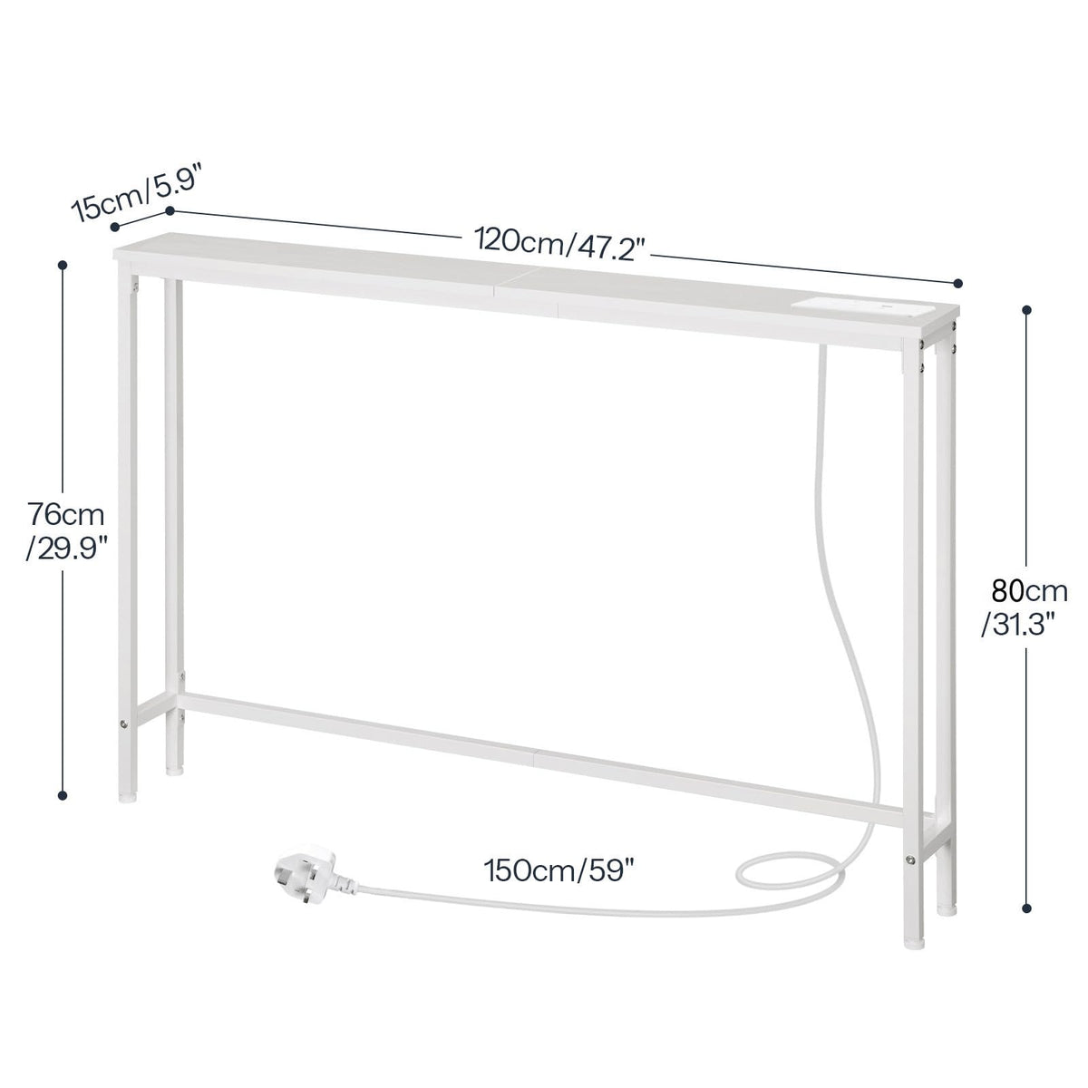 HOOBRO Console Table with Charging Station, 120 cm Slim Console Table for Hallway, Behind Sofa Table, for Entryway, Living Room, Small Spaces