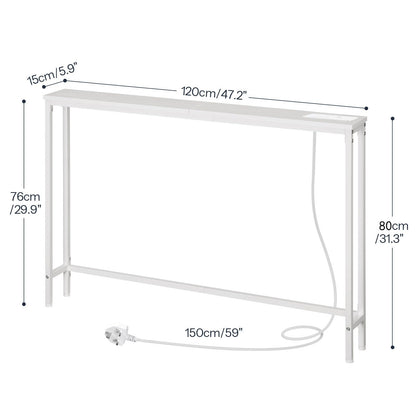 HOOBRO Console Table with Charging Station, 120 cm Slim Console Table for Hallway, Behind Sofa Table, for Entryway, Living Room, Small Spaces
