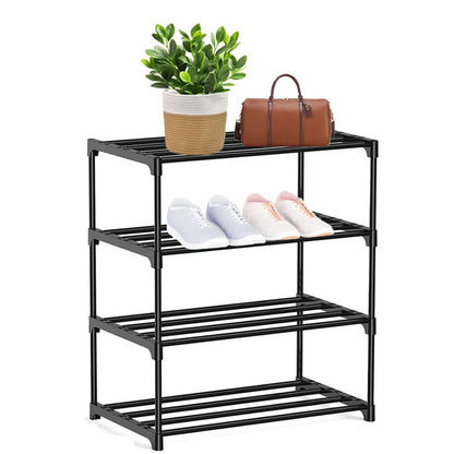HUIBOHOU Stackable Small Shoe Rack, Footware Storage, Slim Shoe Rack Storage Organizer, Black Shoe Stand for Hallway
