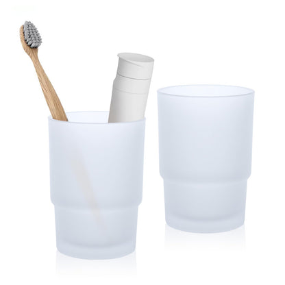 Frosted Glass Bathroom Tumbler Set of 2, 225ml Reusable Bathroom Cup, Stackable Toothbrush Holder Cup for Family