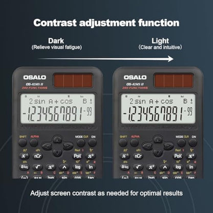 OSALO Scientific Calculator 240 Functions 2-line Display with Slide-on Cover for Secondary School Students (OS 82MS 2nd Edition)