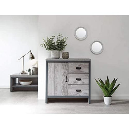 GFW Boston Grey Wood Effect 1 Door 3 Drawer Multi Storage Unit Cabinet