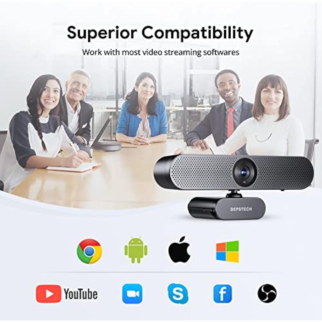 DEPSTECH DW50 Pro 4K Webcam for PC, Ultra HD 1/2.55'' Sony Sensor, 3x Zoom, Dual Noise-Cancelling Microphones, Remote Control, Autofocus Streaming Camera for Laptop, Mac, Teams, Zoom