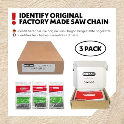Oregon 3-Pack Chainsaw Chain 3/8" LP Pitch, .050" (1.3 mm) Gauge for 16" (40cm) Bar, 57 Drive Links – Low-kickback Chainsaw Chain, Fits Titan, Ryobi, Hawksmoor, Ferrex and more