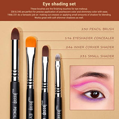 Jessup Eyeshadow Makeup Brushes Set 12pcs Eye Make up Brushes Set Professional Premium Sythetic Eye Shadow Blending Smoky Shader Concealer Brush Black T339
