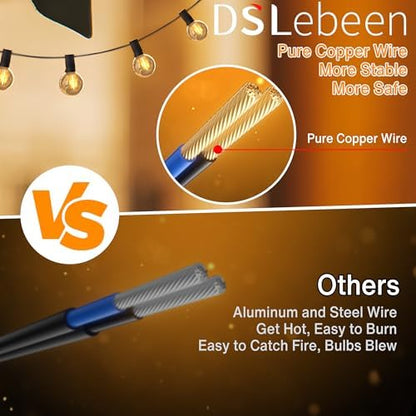DSLebeen Festoon Lights 100ft LED String Lights Mains Powered with 50+2 Plastic G40 Globe Bulbs 2700K Connectable Decorative Lighting Hanging for Cafe, Party, Wedding, Holiday